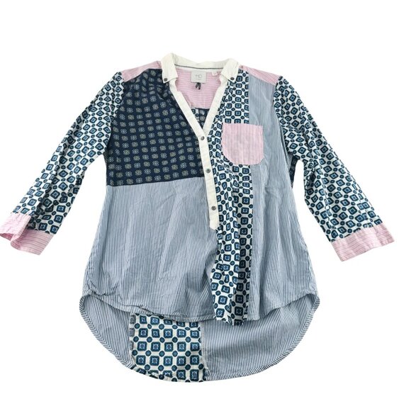 HD In Paris Anthropologie Womens Patchwork Button-Down Shirt size 4 Blouse - Picture 1 of 5